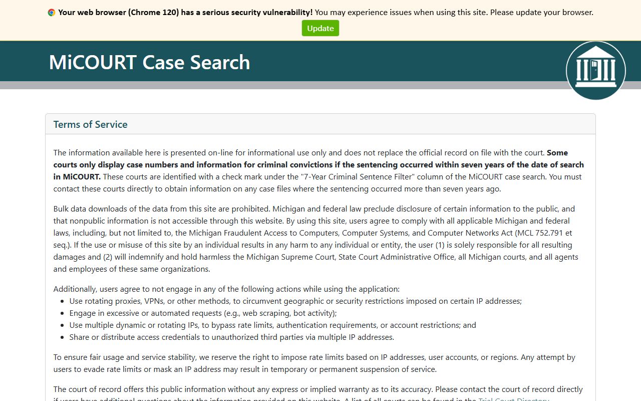 MiCOURT Ottawa County Court Records search interface