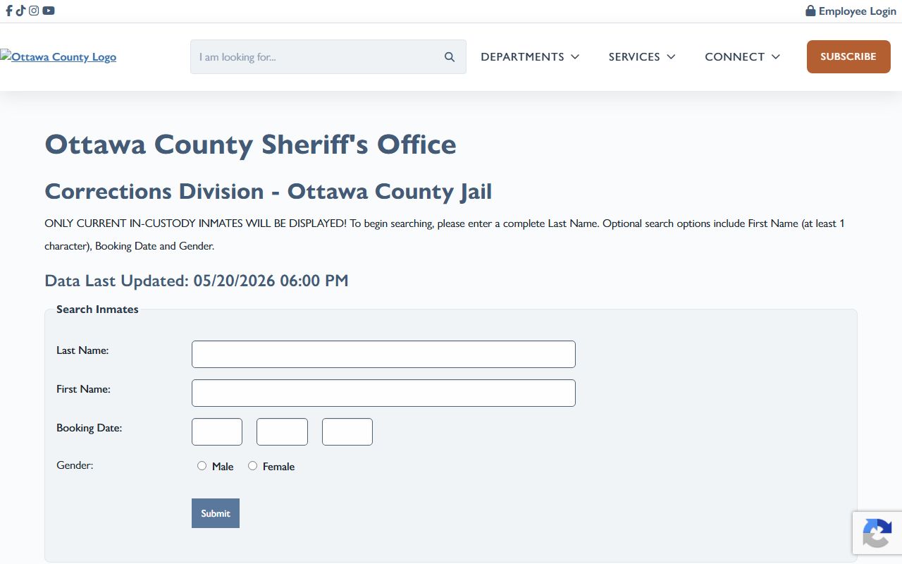 Ottawa County inmate records lookup search form
